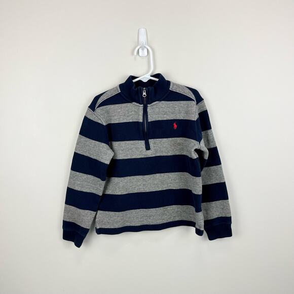 Ralph Lauren Navy Gray Quarter Zip Sweater 6 - Picture 1 of 8